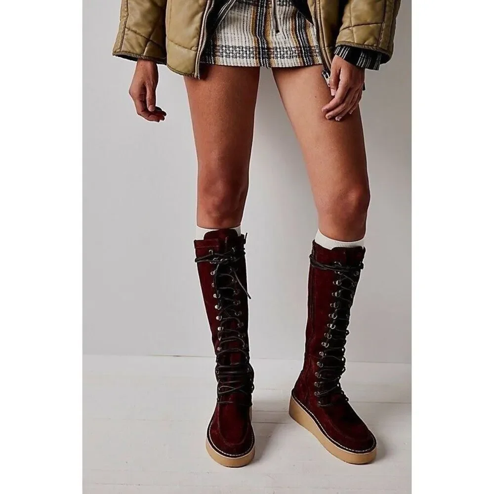 New Free People Ava Tall Lace Up Boots Size 37